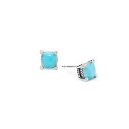 Sterling Silver, Turquoise & Diamond Stud Earrings