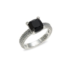 Sterling Silver, Onyx & Diamond Solitaire Ring