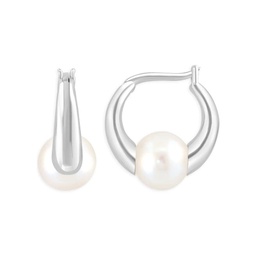 Sterling Silver & 10MM Freshwater Pearl Huggie Earrings