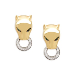 Two Tone Sterling Silver, Tsavorite & Diamond Panther Knocker Earrings