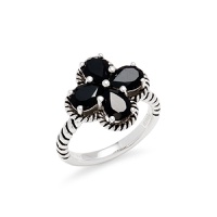 Sterling Silver & Onyx Clover Ring