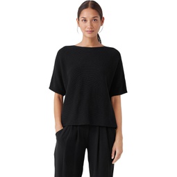 Womens Eileen Fisher Bateau Neck Elbow Sleeve Pullover