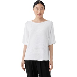 Womens Eileen Fisher Bateau Neck Elbow Sleeve Pullover