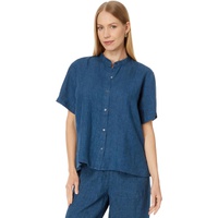 Eileen Fisher Mandarin Collar Short Sleeve Shirt