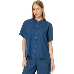 Eileen Fisher Mandarin Collar Short Sleeve Shirt