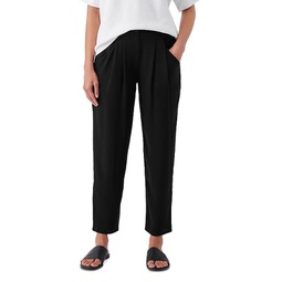 Silk Pleated Tapered Ankle Pants