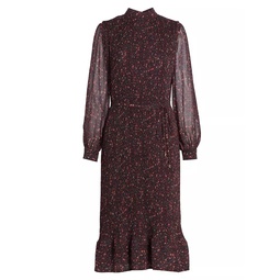Garnet Vines Pleated Midi-Dress