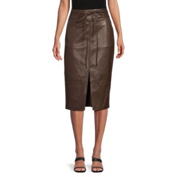 Belted Faux Leather Pencil Skirt