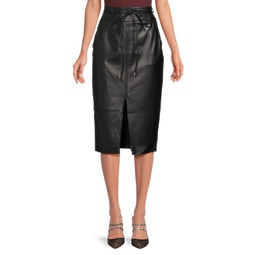 Belted Faux Leather Pencil Skirt