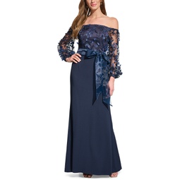 Womens Square-Neck Floral-Embroidery Gown