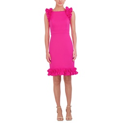 Womens Ruffled-Trim Sheath Dress