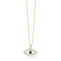 14k gold, diamond & sapphire evil eye necklace