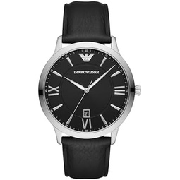 Emporio Armani Mens Three-Hand Leather Watch