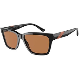 Emporio Armani Man Sunglasses Shiny Striped Brown Frame, Dark Green Lenses, 57MM