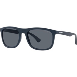 Emporio Armani Man Sunglasses Matte Blue Frame, Dark Grey Ar Blue External Lenses, 57MM