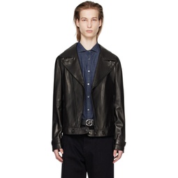 Black Plonge Leather Jacket 241951M175004