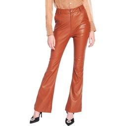 womens faux leather embossed flared pants