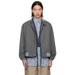 Gray Stand Collar Bomber Jacket 241175M175002