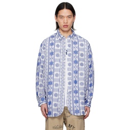 Blue & White Embroidered Shirt 241175M192039