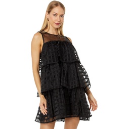 English Factory Organza Gridded Tiered Sleeveless Mini