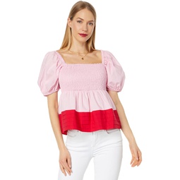 Womens English Factory Color-Block Smocked Top