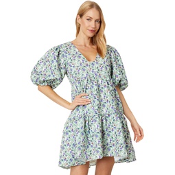 Womens English Factory Floral Puff Sleeve Jacquard High-Low Dress