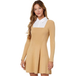 Womens English Factory Mixed Media Fit-and-Flare Sweaterdress