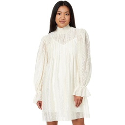 Womens English Factory Embroidered Organza Smock Neck Dress