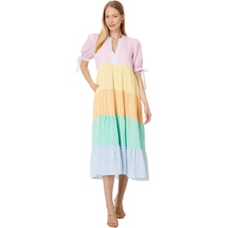 Womens English Factory Colorblock Bow Tie Sleeve Maxi Dress