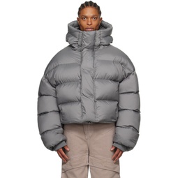 Gray Hooded Down Jacket 241940M178003