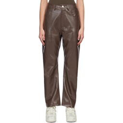 Brown Wet Faux-Leather Pants 222940F087001