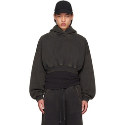 Black Cropped Heavy Hoodie 242940M202007