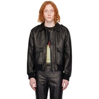 Black Croc-Embossed Leather Jacket 241600M175004