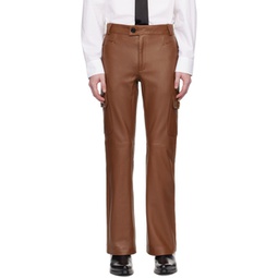 Brown Flared Leather Cargo Pants 241600M189000