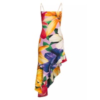 Sleeveless Asymmetric Floral Midi-Dress