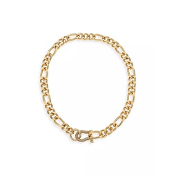 Cuffed Love 18K-Gold-Plated & Cubic Zirconia Figaro Chain Necklace