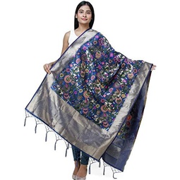Exotic India Brocade Dupatta from Gujarat with Woven Floral Motifs All-Over