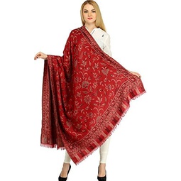 Exotic India Reversible Jamawar Shawl from Amritsar with Woven Flowers - Wool