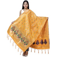Exotic India Brocade Dupatta from Gujarat with Birds and Geometric Motifs All-Over