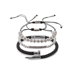 Solomun 3-Piece Stainless Steel & Leather Bracelets