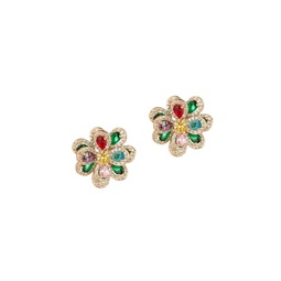 Luxe Rainbow Floral Goldtone & Crystal Stud Earrings