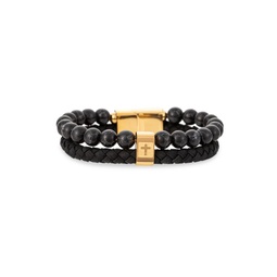 Goldtone Titanium, Leather & Agate Beads Bracelet