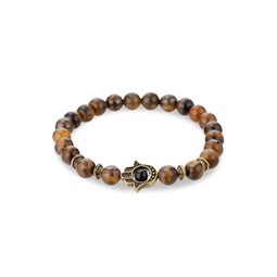 Goldtone & Agate Beads Hamsa Hand Stretch Bracelet