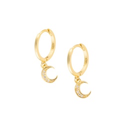 Luxe Goldplated Sterling Silver & Cubic Zirconia Moon Huggie Drop Earrings