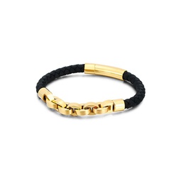 Luxe Danny 18K Goldplated Titanium & Leather Bracelet