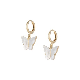 Luxe 18K Goldplated & Shell Pearl Hoop Butterfly Earrings