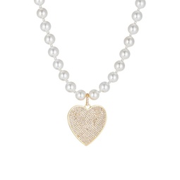 The Luxe Collection Miranda Shell Pearl & Cubic Zirconia Heart Pendant Necklace