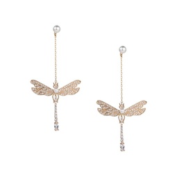 18K Goldplated & Cubic Zirconia Dragonfly Dangle Earrings