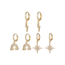 3-Pair 18K Goldplated & Cubic Zirconia Drop Earrings Set