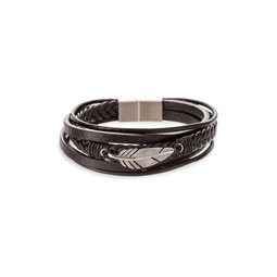Jayden Titanium & Faux Leather Feather Charm Bracelet